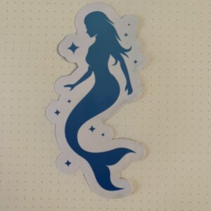 Mermaid silhoutte on white background with Starts.